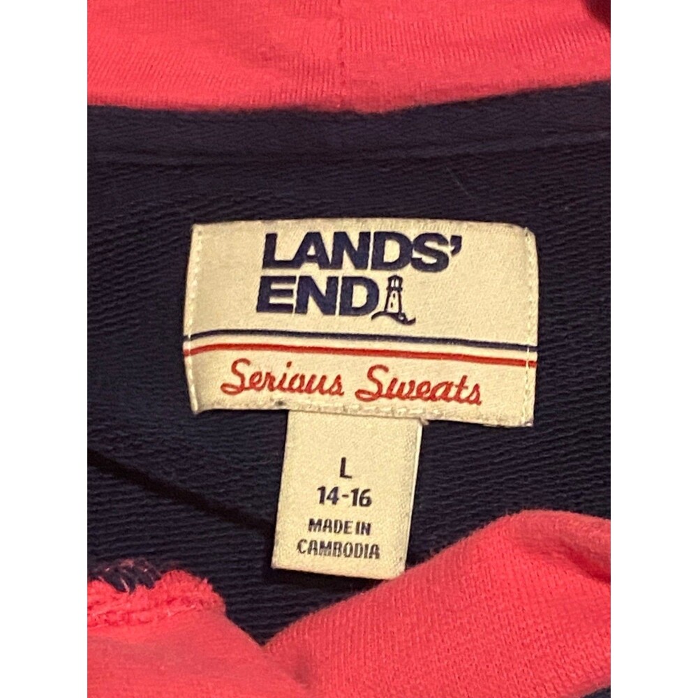 Colorblock Hooded Sweatshirt By Lands End L 14-16 Cotton Blend Long Sleeve - Picture 2 of 10